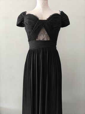 ASOS Black Bardot Pleated Maxi Dress Size 4 Classy Lace Ribbed Lined Feminine